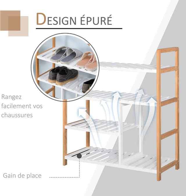 Detalle 2 de HOMCOM Étagère à Chaussures 4 niveaux MDF Blanc