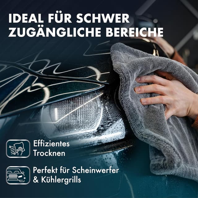 Detalle 2 de ZENAKIO Auto Trockentuch-Set (2 Stück) 80x50 cm + 40x40 cm, 1800 GSM Mikrofasertücher