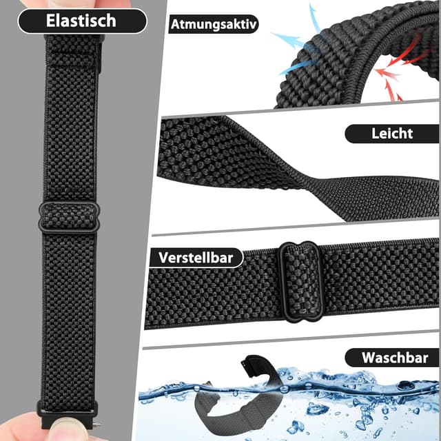 Detalle de SHIJZWD elastisches Uhrenarmband mit Schnellverschluss – Nylon Loop in 16/18/19/20/22/24 mm