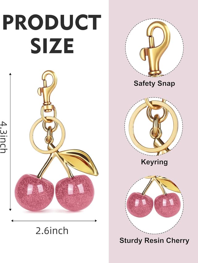 Detalle de OVRUNS Cherry Bag Charm for Women – cute cherry keychain & purse pendant for handbag, wallet and phone