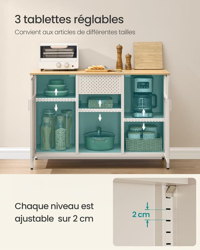 Thumbnail 4 de SONGMICS Meuble de Rangement Buffet en métal beige sable et chêne