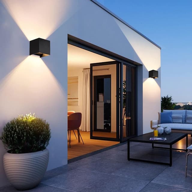 Detalle de Wisdom Line applique da parete interno/esterno 4 pezzi 9W 3000K bianco caldo IP65 con angolo regolabile 0-120° (nero)