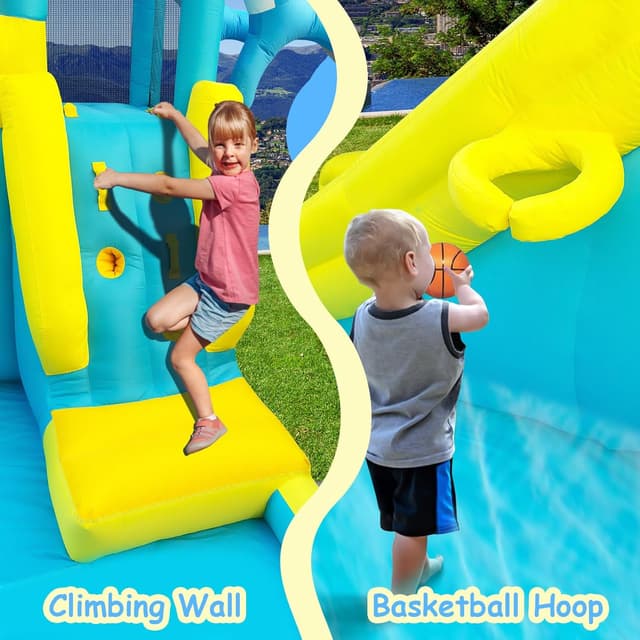 Detalle 2 de Giant Dolphin Inflatable Water Slide & Splash Park with Deep Pool, Water Cannon and 550W Blower