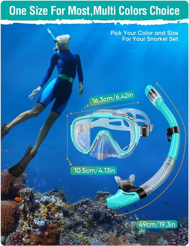 Detalle 2 de Lealinga adult snorkel set with anti-fog panoramic mask and dry-top snorkel