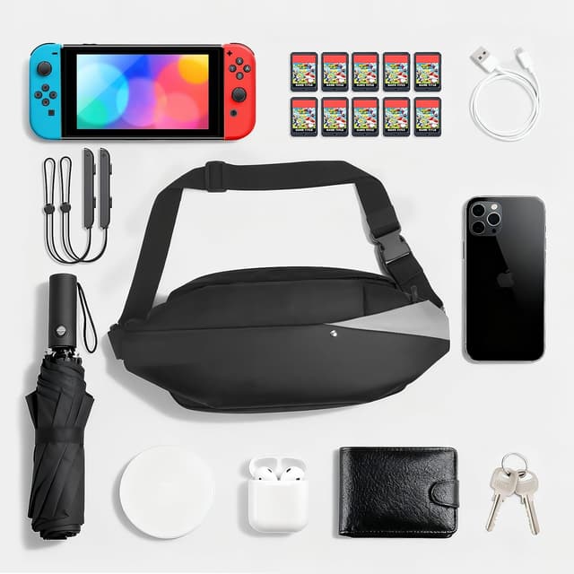 Detalle 2 de MoKo Sling Bag für Herren und Damen – Bauchtasche/Crossbody mit verstellbarem Riemen, Schwarz