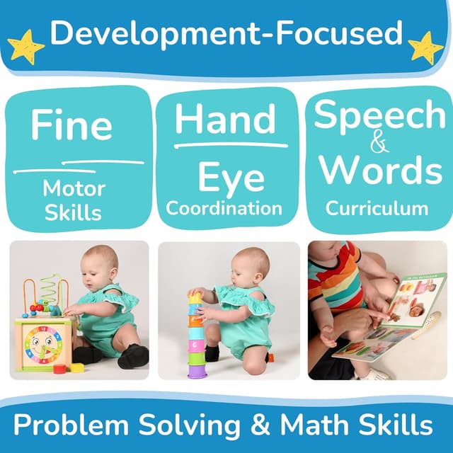 Detalle de Toyventive Wooden Kids Baby Activity Cube for Girls Gift Set (Bead Maze, 12–18 Months)