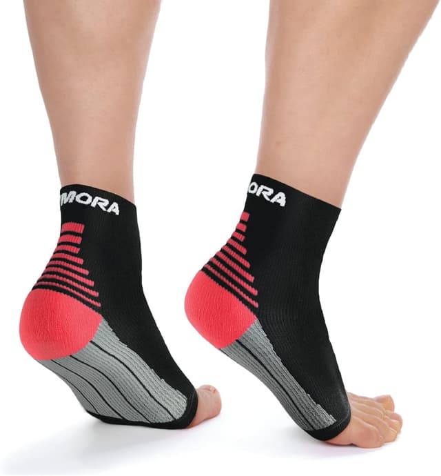 Detalle de Rymora Foot Compression Socks Sleeves (Black) – Ease plantar fasciitis discomfort for heel, arch & ankle support (Large, 25–29cm arch circumference)