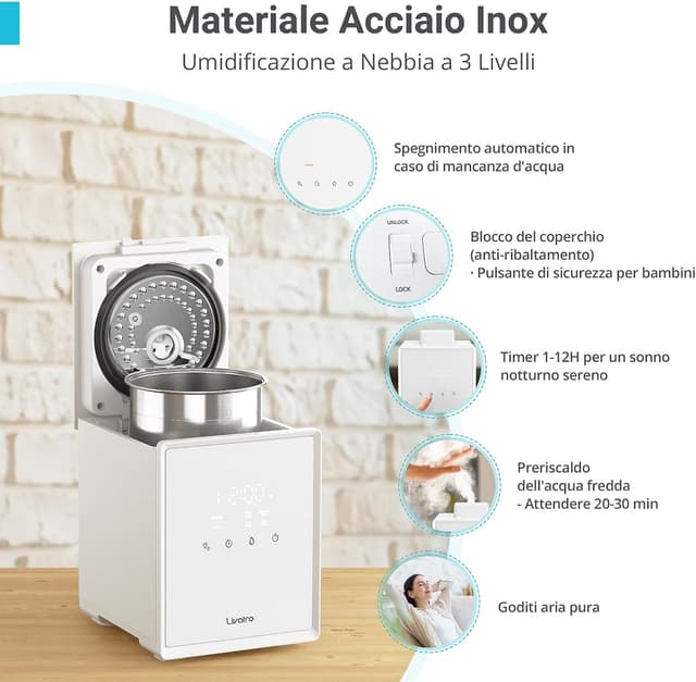 Detalle 2 de Livatro Umidificatore vapore caldo 3 L