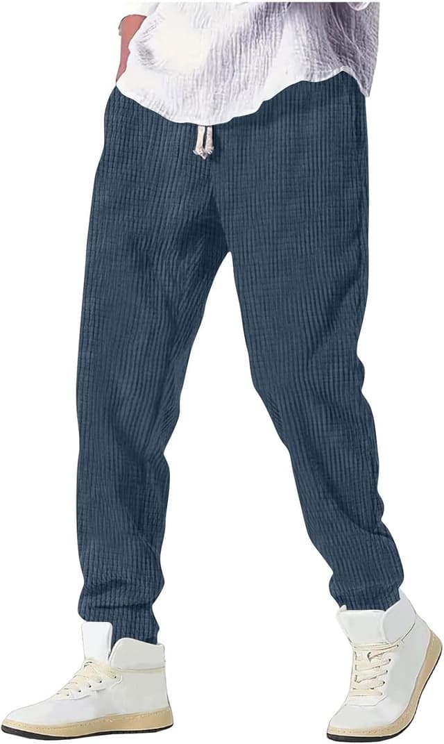 Detalle de Pantaloni baggy uomo KHIRVWL in velluto a coste, vita elasticizzata e cordino