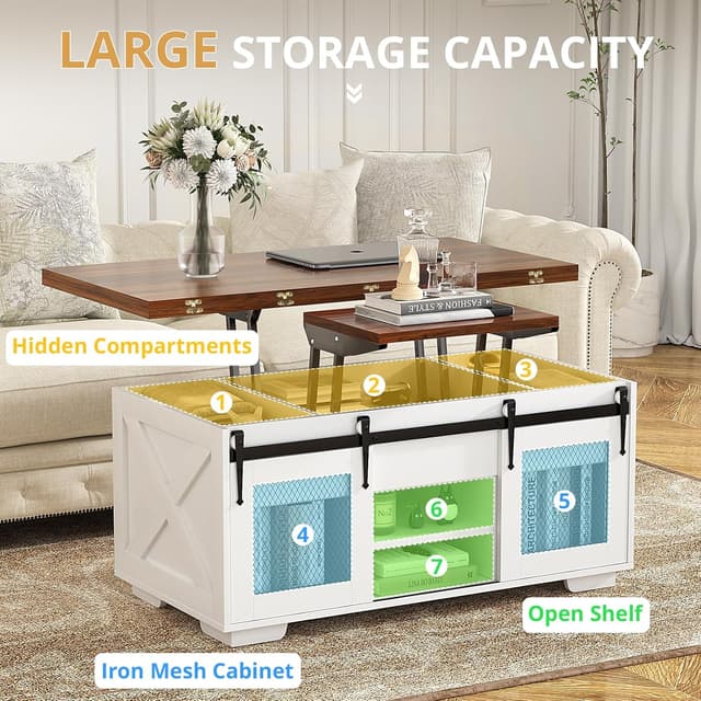 Thumbnail 3 de VOWNER Table Basse Relevable 3 en 1 Noyer