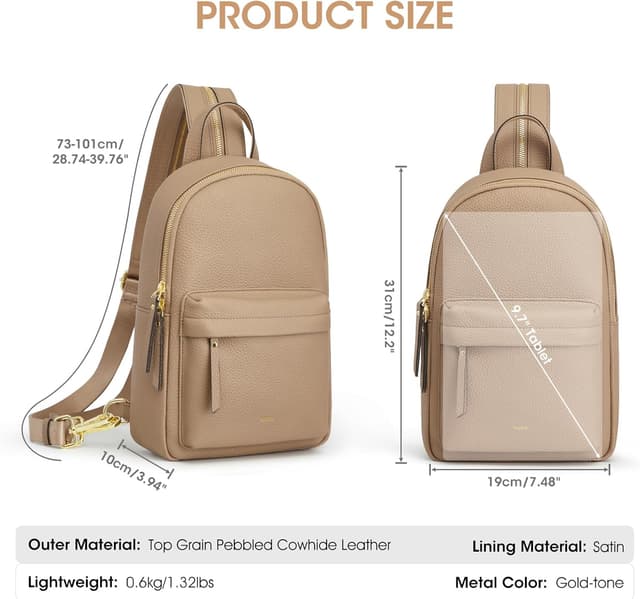 Detalle 1 de Kattee Convertible Crossbody Sling Chest Bag Medium in Genuine Leather with RFID Blocking