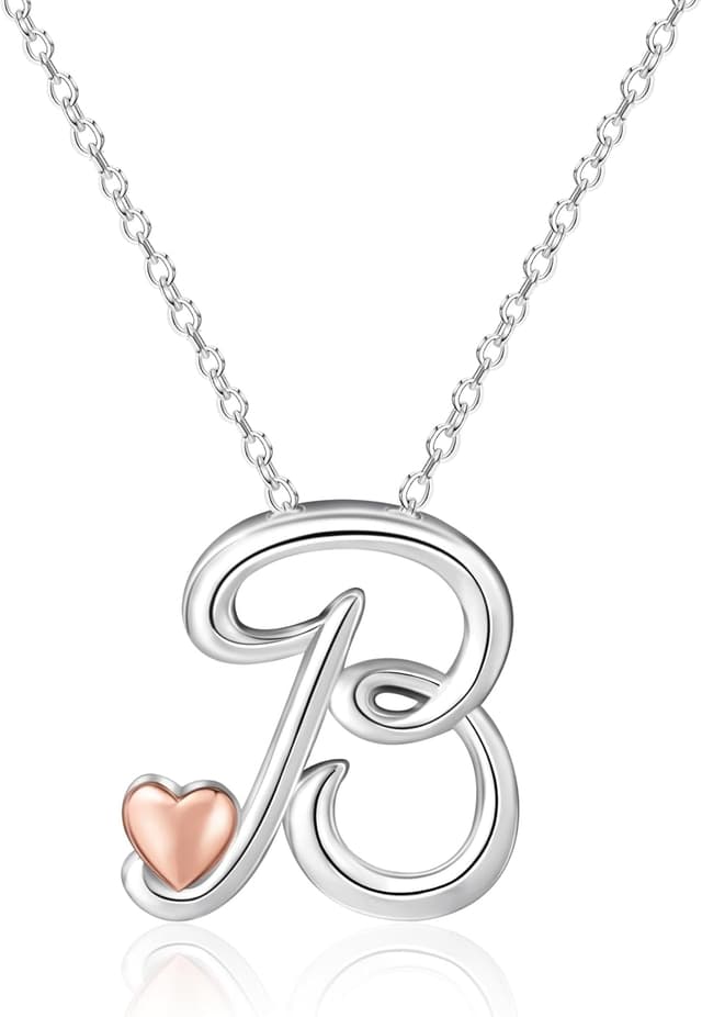 Detalle de Collier Mesovor avec initiale en argent et cœur en or rose pour femme, pendentif personnalisé