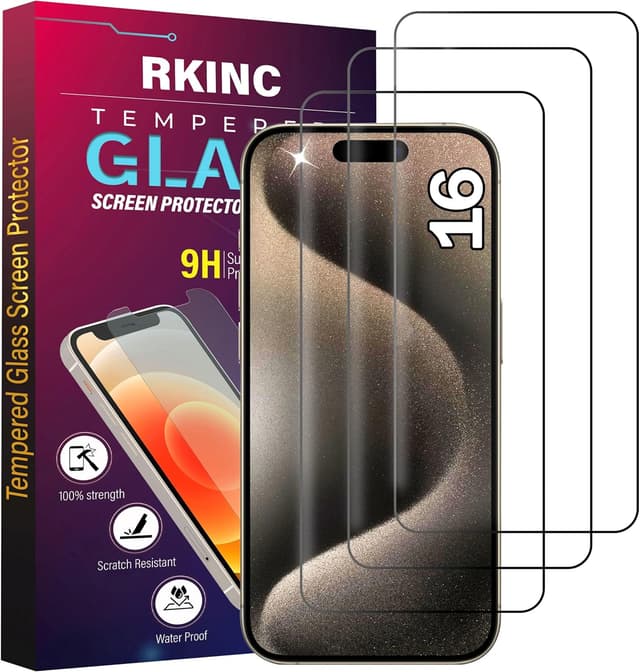 Detalle de RKINC 3er Panzerglas-Schutz für iPhone 16 (HD Displayfolie) – 0,33 mm, kratzfest, blasenfrei