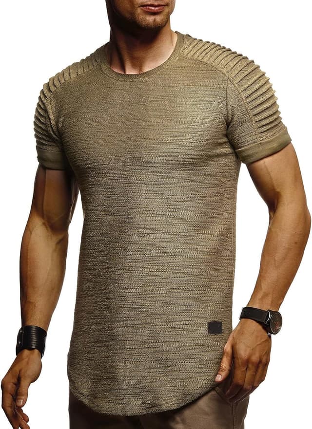 Detalle 2 de Leif Nelson LN6325 : t-shirt hoodie oversize biker-style homme à col rond (manches courtes)