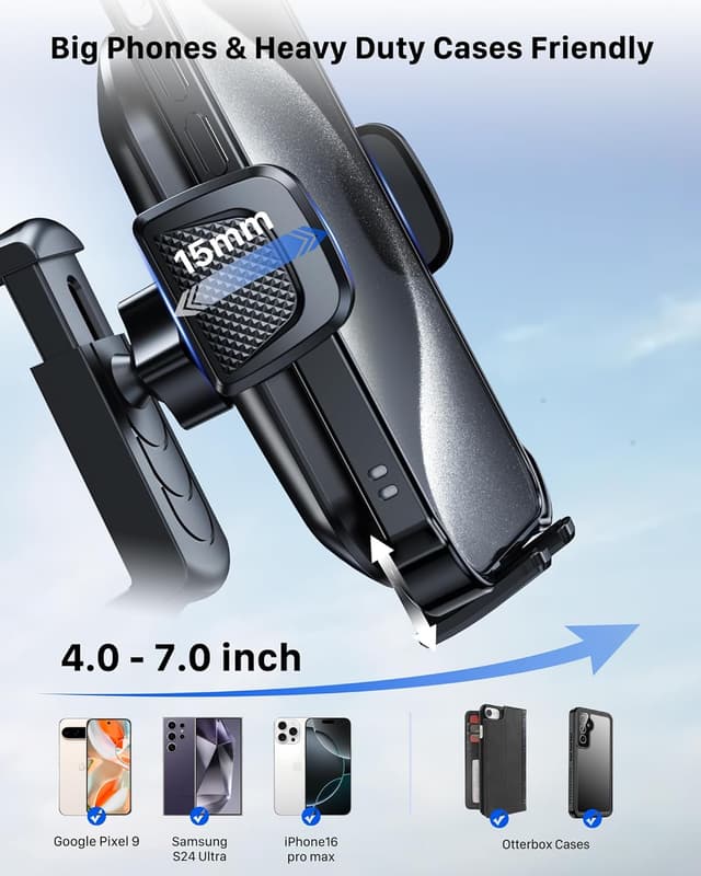 Detalle de YOSH Car Phone Holder for Air Vent with Reinforced Spring Clip – universal dashboard cradle