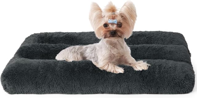Detalle de EHEYCIGA Fluffy Small Dog Crate Bed (Dark Grey) – 60x45x7.5cm washable calming mat with anti-slip base