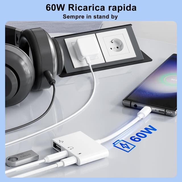 Detalle de LXJADAP USB C audio 3 in 1 60 W