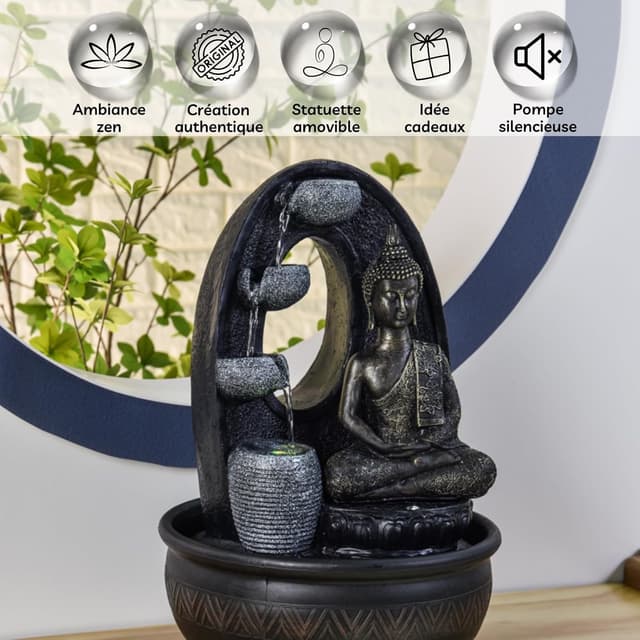 Detalle de Fontaine d’intérieur Bouddha Harmonie Zen’Light (40 cm) avec 2 LED colorées et pompe silencieuse