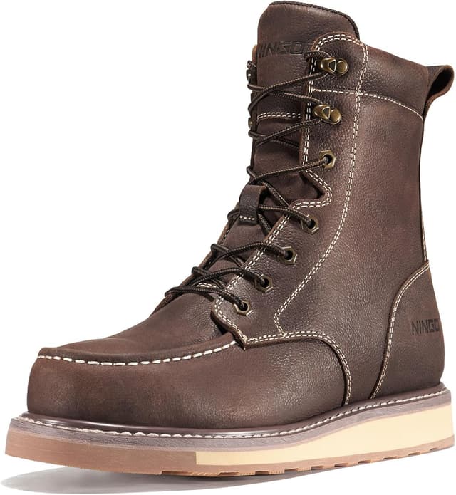 Detalle de NINGO 8-Inch Steel Toe Waterproof Work Boots for Men (Moc Toe, Electrical Hazard)