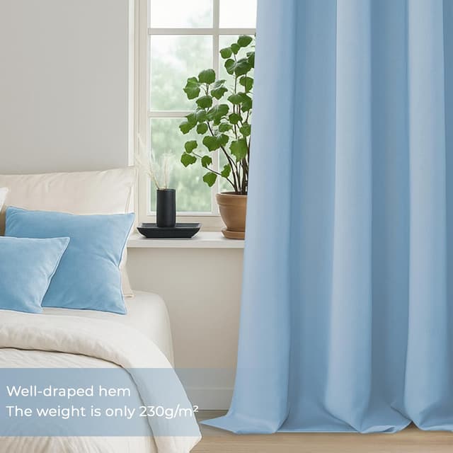 Detalle de MRTREES Sky Blue blackout thermal curtains with eyelets (2 panels, 52x84 inch)
