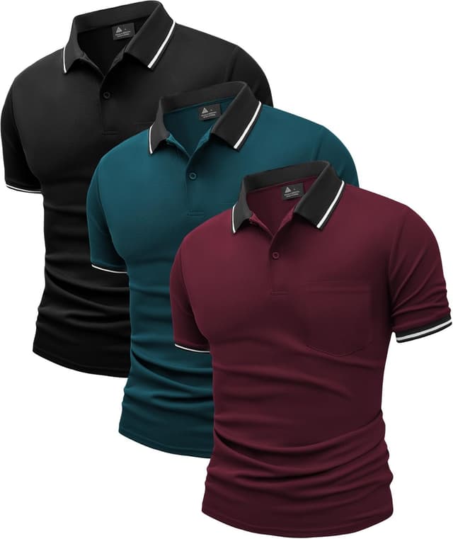 Detalle de JACKETOWN 3 Pack Men’s Short Sleeve Polo Shirts (Lightweight, Breathable Golf Polos)