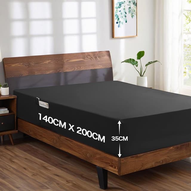 Detalle 2 de Lot de 2 draps-housses 140 x 200 noir