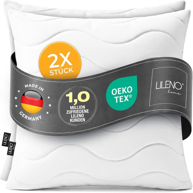 Detalle de LILENO HOME Kopfkissen 40x40 im 2er-Set – 95 °C waschbar, Öko-Tex & Made in DE
