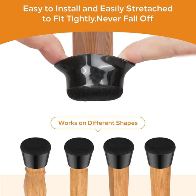 Detalle de yomanta Chair Leg Floor Protectors (24PCS) – Silicone & felt pads for round chair legs (33–36mm), black