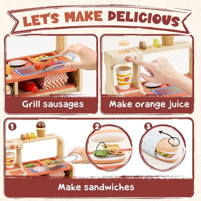Thumbnail 3 de Lehoo Castle Wooden Play Food Burger Set ๐