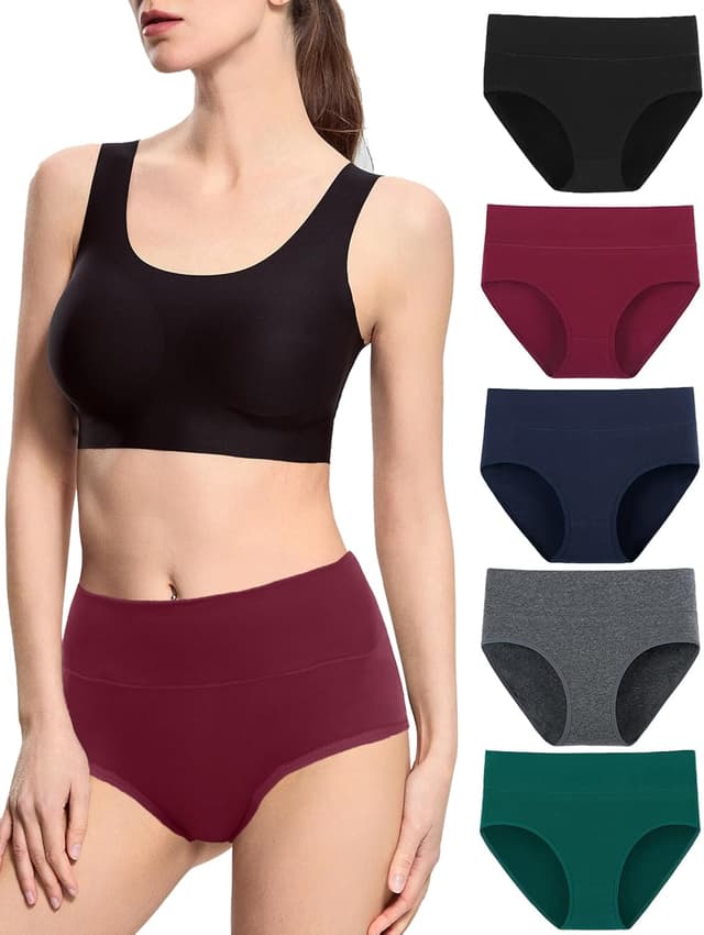 Detalle de Coswind lot de 5 culottes femme en coton taille haute anti-transpiration