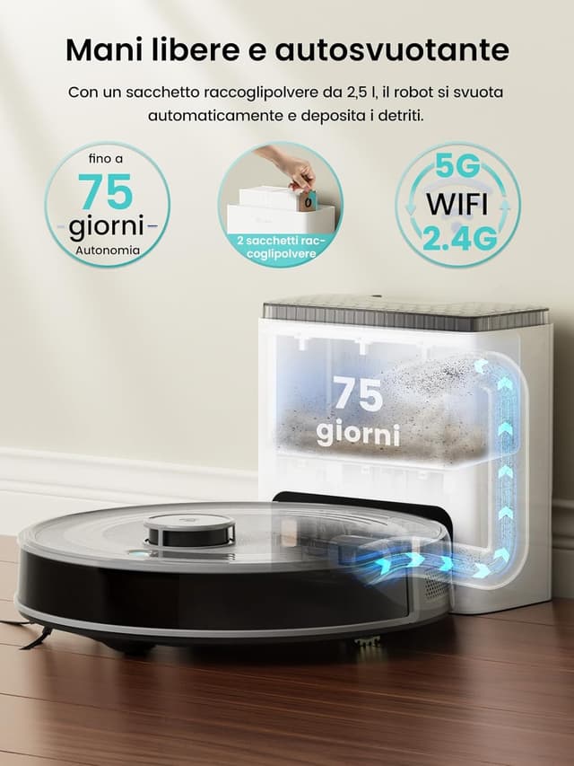 Detalle de Lefant M2S Plus robot aspirapolvere e lavapavimenti con mappatura laser dToF, 10.000 Pa e controllo Alexa/APP