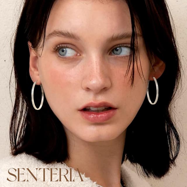 Detalle de SENTERIA Creolen aus Sterling Silber 925 mit 3 mm Breite und kubischem Zirkonia (30/40/50/60/70 mm)