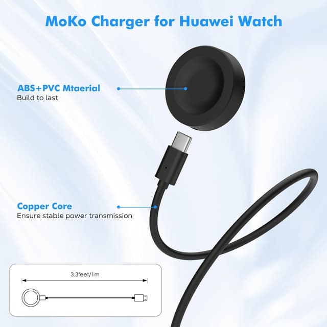 Detalle de Astorgos magnetic charger dock for Huawei Watch GT 6/5/4 and more (Standard & Pro models), with 100 cm cable — black