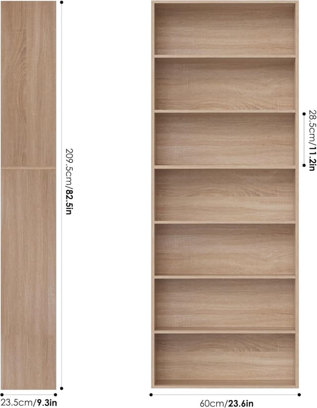 Detalle de FirFurd bibliothèque étagère de rangement 7 niveaux (209,5 x 60 x 23,5 cm) chêne