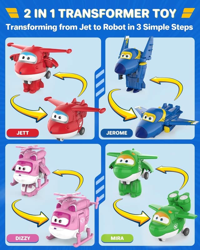 Detalle de Super Wings Transformable Toys 2 Inch, 15-Piece Jet Playset (2") for Kids Ages 3–5