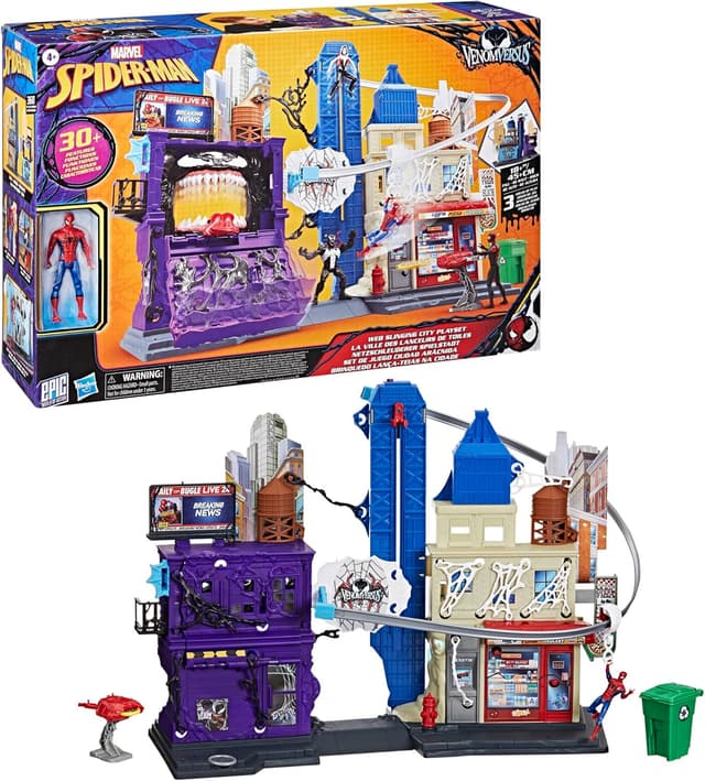 Detalle 2 de Marvel Spider-Man VenomVersus Netzschleuderer Spielset (Purple) mit Seilrutsche, 30+ Funktionen und Action-Figur