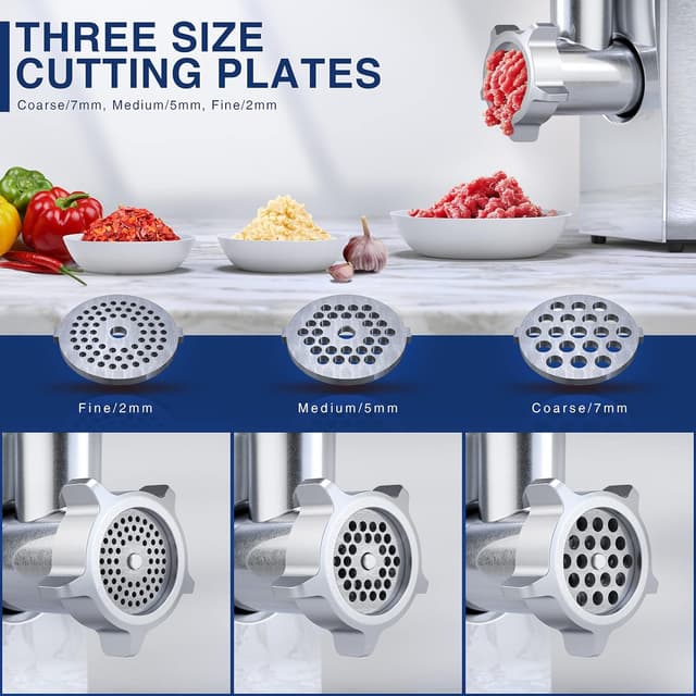 Thumbnail 3 de CHEFFANO Meat Grinder with 3 Plates and Sausage Tubes 🍖