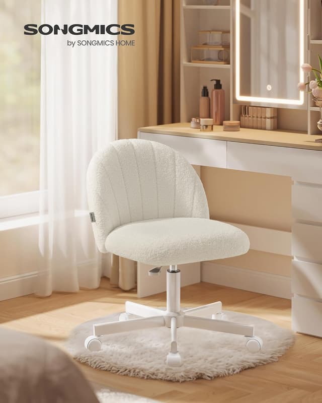 Detalle de SONGMICS OBG027WD01 sedia da ufficio in tessuto peluche regolabile in altezza (bianco crema)