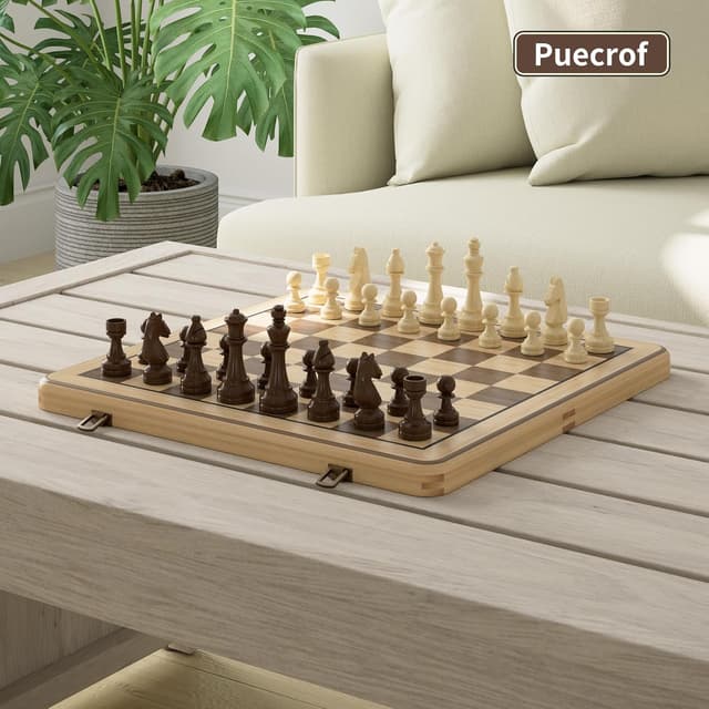 Thumbnail 5 de 38 cm Holz Klapp-Schach- und Dame-Set mit 7,6 cm König ♟