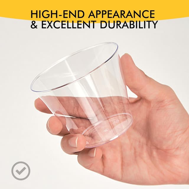 Detalle de RACETOP 200 Pack 9 oz Clear Plastic Cups for Parties, Disposable Clear Cups for Wine & Cocktails
