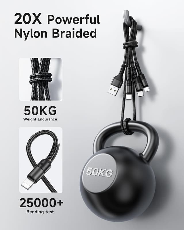 Detalle de RAVIAD Multi USB Kabel 3‑in‑1 (0,5 m) Universal Ladekabel in Schwarz