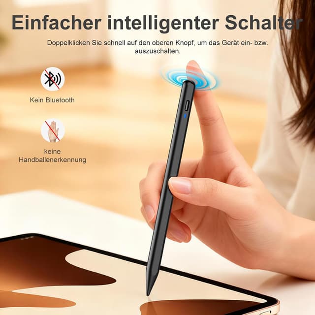 Detalle 2 de Android Tablet Stift mit 3 POM-Federspitzen und USB‑C Schnellladung (magnetische Haftung) – Stylus Pen Type‑C für Touchscreens, Schwarz