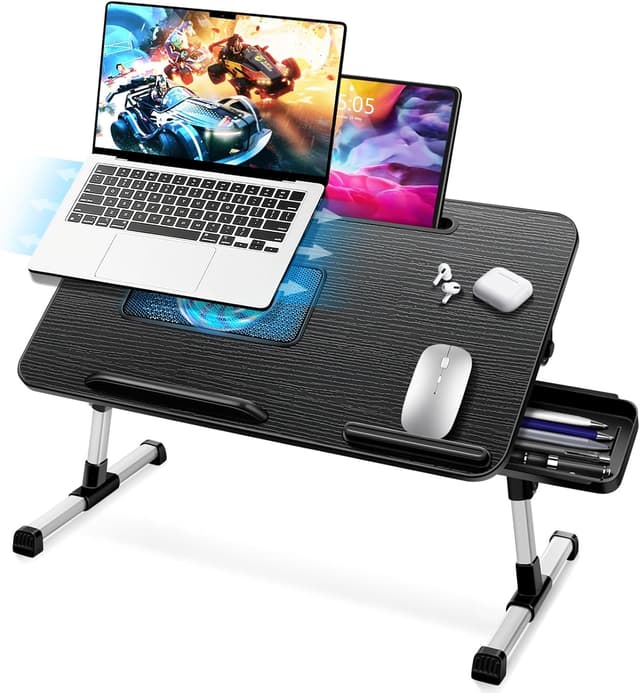 Detalle de iCare Laptoptisch höhen- und winkelverstellbar für Bett, Sofa & Couch (53 x 30 cm, Schwarz)