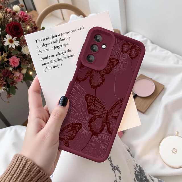 Detalle de FUXICASE for Samsung Galaxy A16 5G Soft Silicone Case with Creative Butterfly Design (Burgundy Red Butterfly)