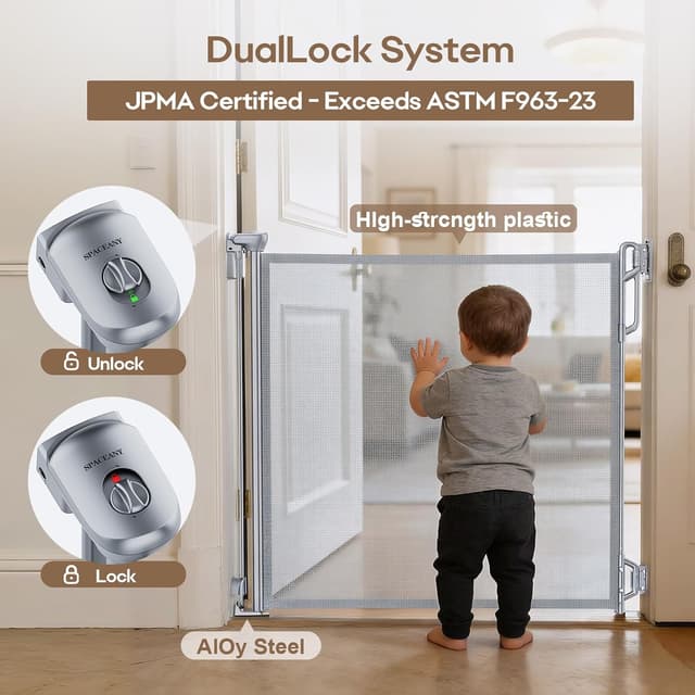Detalle de SPACEANY Retractable Mesh Gate 33.5" tall 🚪