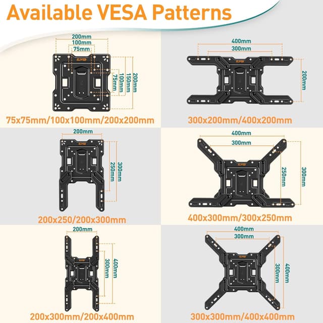 Thumbnail 6 de ELIVED Support mural ultra fin pour téléviseurs de 26 à 60 pouces (pivotant et inclinable) VESA max 400 x 400 mm