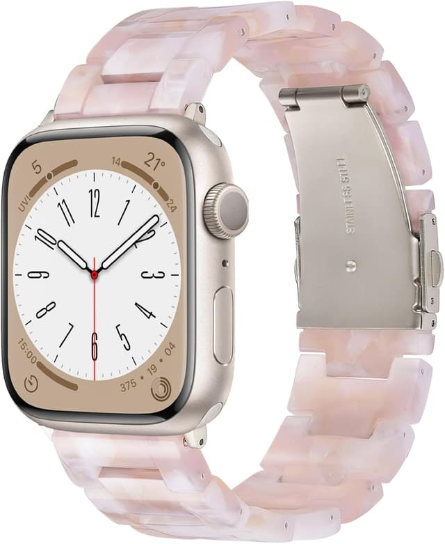 Detalle de V.R.HOPE Modern Resin Straps for Apple Watch (Pink Floral - Starlight) for 42mm, 44mm, 45mm, 46mm & 49mm