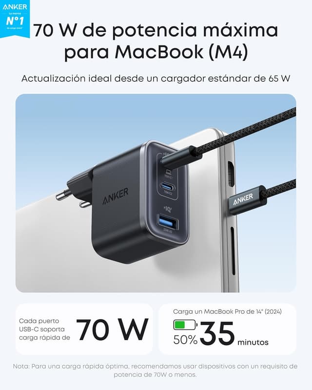 Detalle 2 de Anker Nano Cargador 70 W 3 puertos