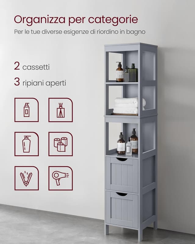 Thumbnail 4 de VASAGLE mobile bagno grigio 30 x 30