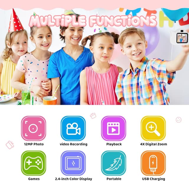 Detalle 2 de Kinder Kamera mit 2,0-Zoll-Display und 1080P HD-Video – Digitalkamera für Kinder (weiß)